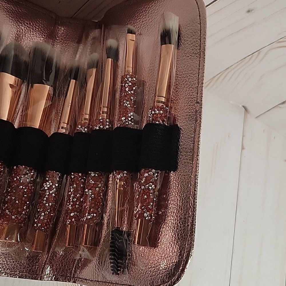 Love + Happiness Glitter 10 Piece Brush Set With Case 🌈 new - Picture 4 of 6